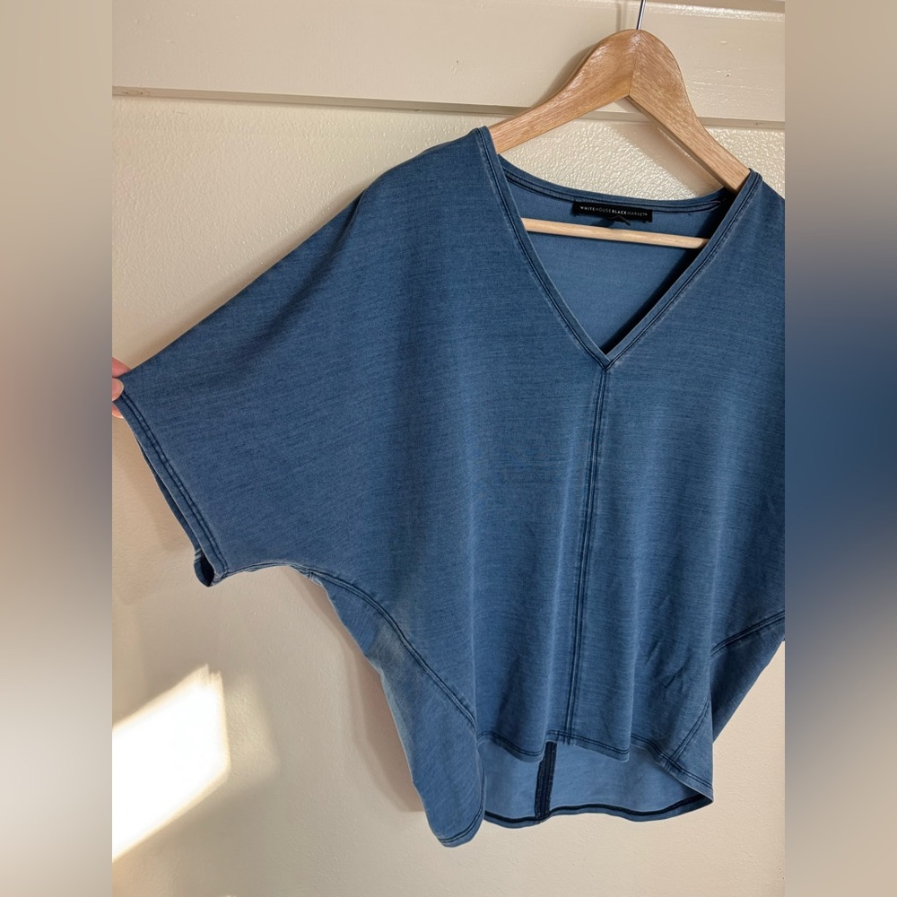 White House Black Market Blue V-Neck Dolman Top XS Lyocell Blend Soft Tee - Picture 3 of 8